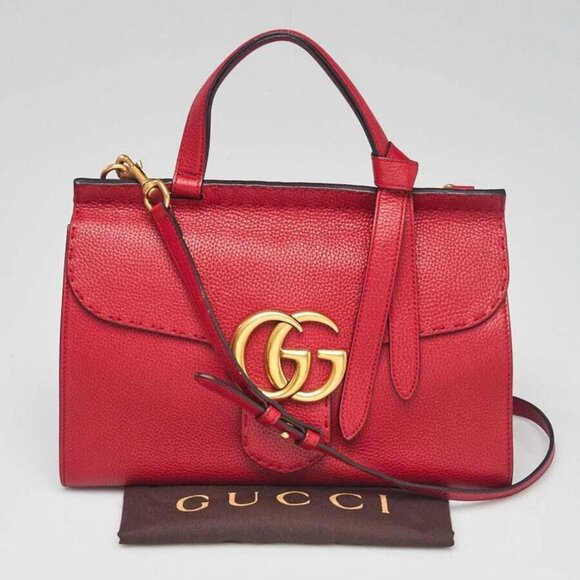 Gucci Red Pebbled Leather Marmont Top Handle Bag - Picture 12 of 12